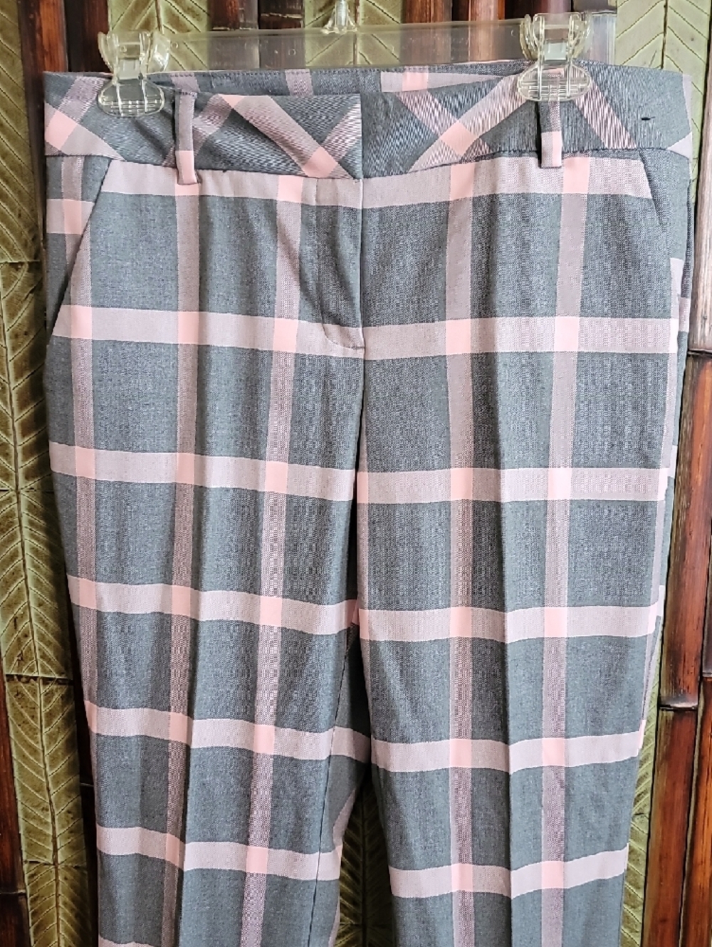 Gray and Pink Windowpane Dress Pants - Brand Unspecified